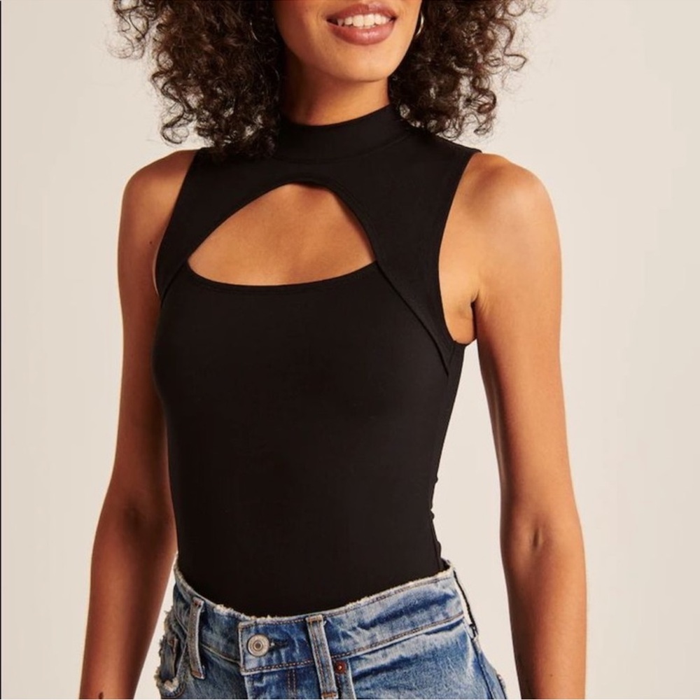 Abercrombie & Fitch mock neck black cut out thing bodysuit